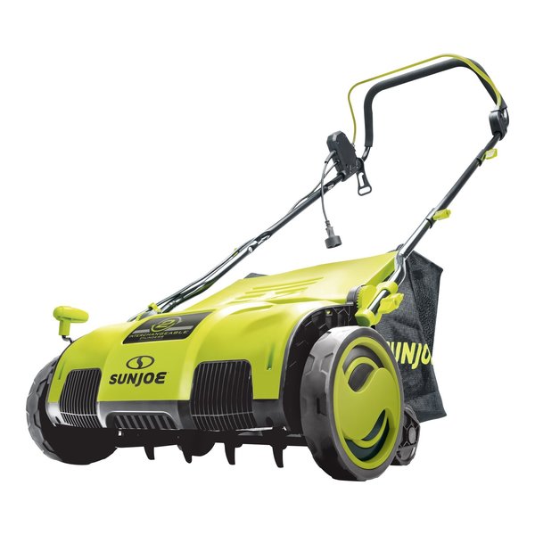 Sun Joe 15-Inch 13-Amp Electric Scarifier + Lawn Dethatcher w/13.2-Gallon Collection Bag AJ805E